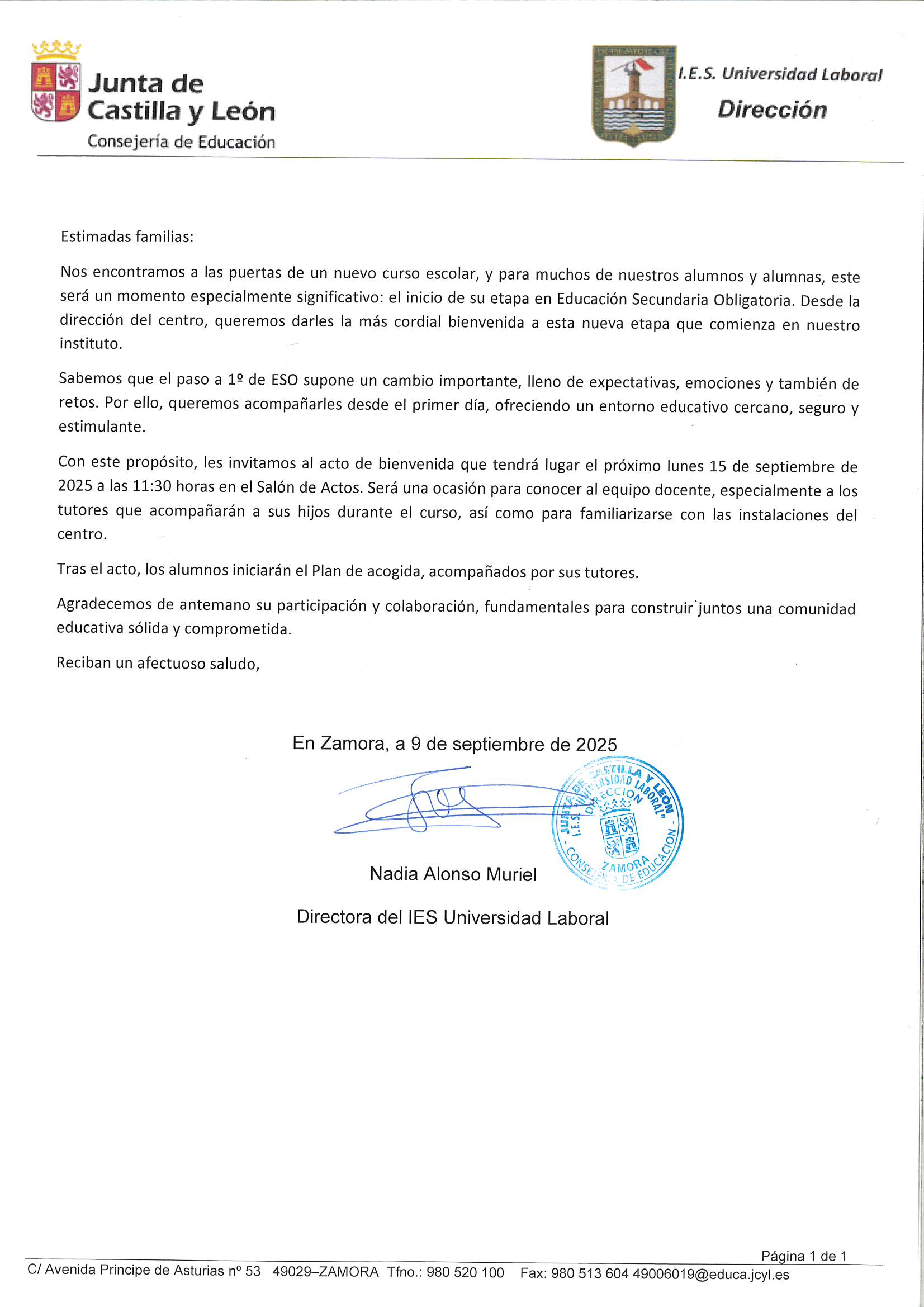 CARTA A LAS FAMILIAS 2025-2026